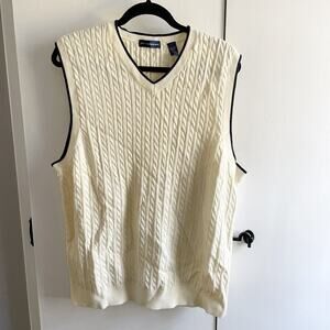 John Ashford Golf Sweater Vest Men’s Large Yellow Cableknit Cotton